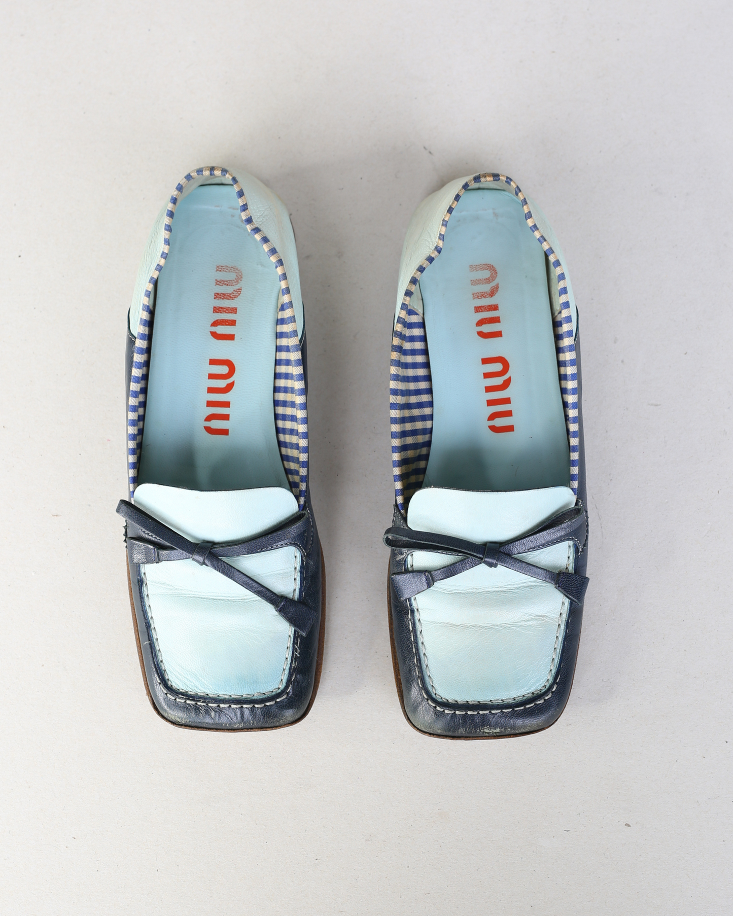 Miu Miu 90s Gingham Two Tone Bow Loafers