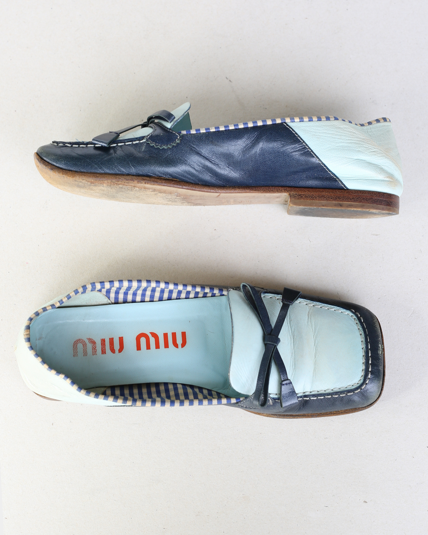 Miu Miu 90s Gingham Two Tone Bow Loafers