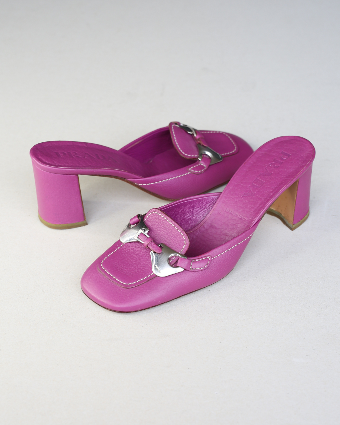 Prada 90s Orchid Purple  Buckle Logo Mules