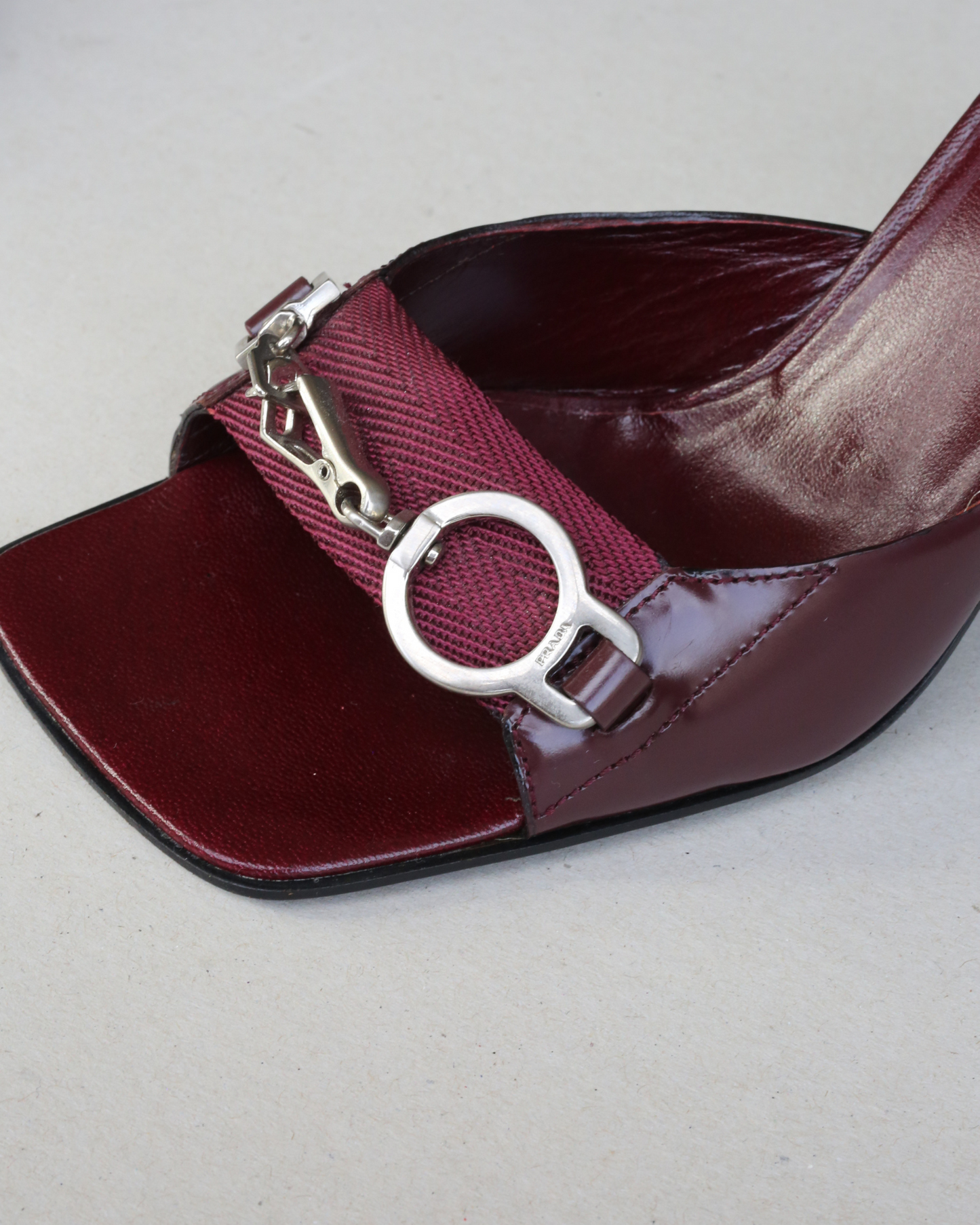 Prada 90s Burgundy Buckle Platform Heels